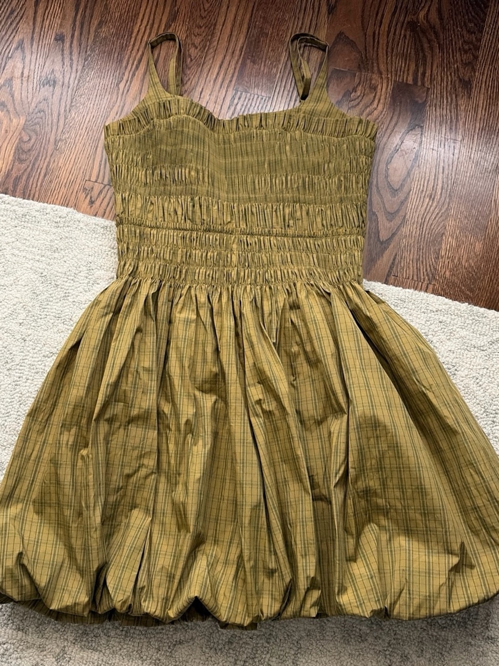 Olive Green Smocked Bubble Dress